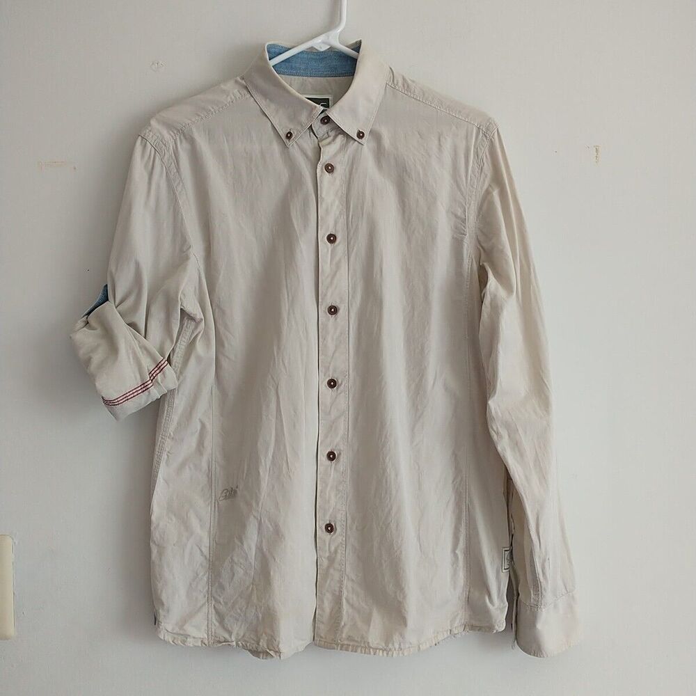 G-Star Raw Shirt Men Beige Long Sleeve Roll Up Button Down Casual L/S*READ FLAW